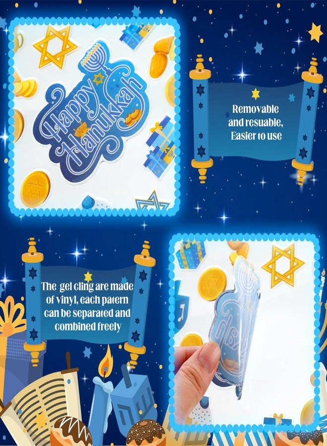 Tellingyou 78 Pcs Hanukkah Window Gel Clings Chanukah Thick Gel Clings Hanukkah Menorah Dreidel Window Decals Stickers Removable Reusable Menorah Window Clings for Adult Home Party Supplies Decor - Image 5
